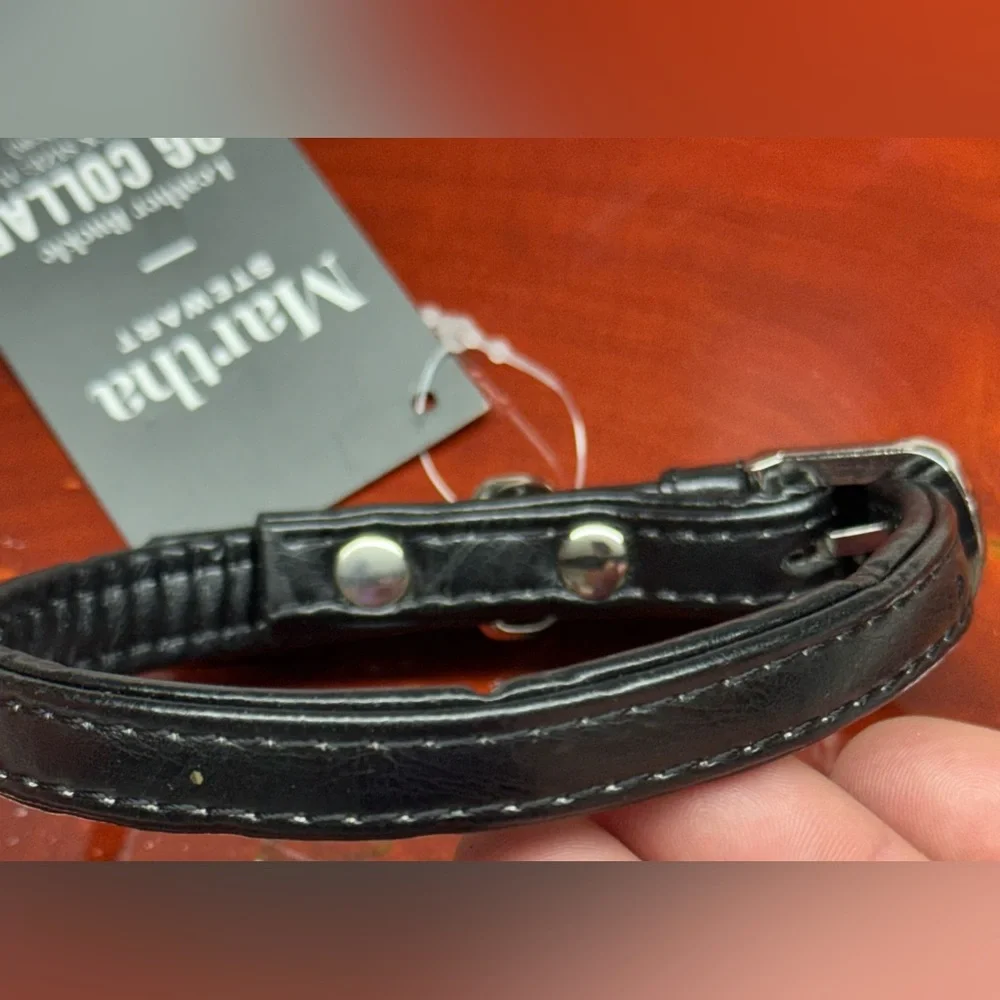Martha Stewart Black Faux Leather Buckle Dog Collar Size 12 X-Small